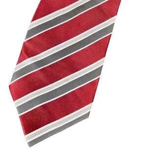 Charles's Wain Men's Tie Red Gray‎ White Striped All Silk Christmas Classic